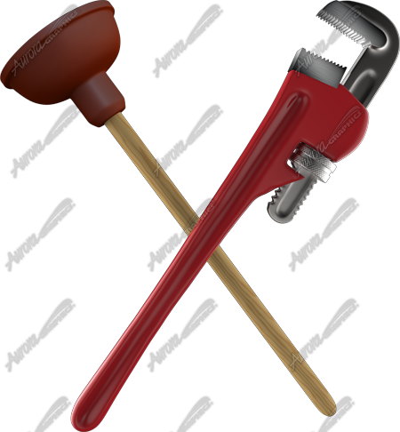 Crossed Pipe Wrench and Plunger