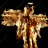 Flaming Angel presents a striking fusion of divinity and firepower. A female angel stands poised with powerful wings unfurled, her body engulfed in roaring flames. Every detail—from the feathers to the folds in her leather-like outfit—glows with heat, casting intense highlights and deep shadows that make the composition pulse with energy.