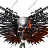 Gun Wings is a Skull with metal wings made from an array of guns and knives from the movie R.E.D. Retired and Extremely Dangerous