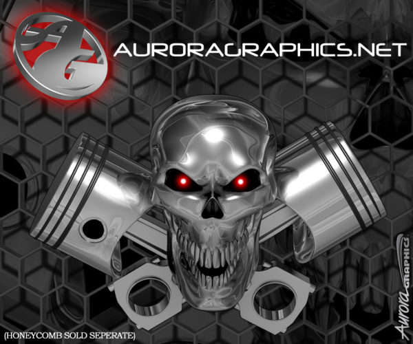 Chrome Gearhead Skull Vehicle Wrap Design — Large Scale Artwork for Wide Format Printing | Categories: Race Inspired, Skulls