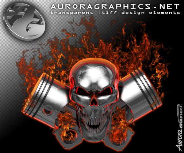 Gearhead Skull in Flames Vehicle Wrap Design — Large Scale Artwork for Wide Format Printing | Categories: PIK6 Everyday, Race Inspired, Skulls