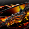 Dragon Wrap is an intense and striking design that brings the power and ferocity of a fire-breathing dragon to life. This high-resolution abstract image showcases a massive, detailed dragon with its claws unfurled, ready to strike. Fiery hues of red, orange, and gold highlight the creature’s scales, giving it a menacing and legendary presence. Fire, flames, metallic blades. High Resolution Design Graphics Image.