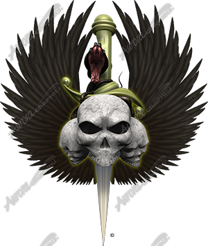 Ornate Dagger Skull Vehicle Wrap Design — Large Scale Artwork for Wide Format Printing | Categories: PIK6 Everyday, Skulls
