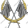 Race Badge has two checkered flags flag cross over a laurel wreath Race Racing Sport Sports Logo Trophy Trophies Design Elements