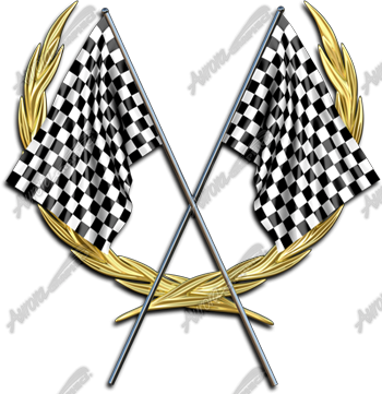 Race Badge has two checkered flags flag cross over a laurel wreath Race Racing Sport Sports Logo Trophy Trophies Design Elements