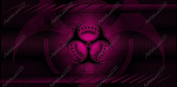 Biohazard is a bold and intense abstract design featuring a sleek, dark biohazard symbol with a modern, edgy twist. At the heart of the image, the clean and sharp biohazard emblem stands strong, surrounded by small, precise arrows that circle around the center, adding motion and energy to the design. Behind it, a much larger, transparent version of the symbol looms in the background, creating depth and a layered effect that enhances the overall impact. High Resolution Design Graphics Image.