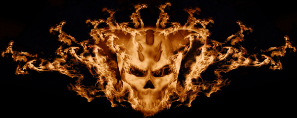 Demonic Skull in Flames Vehicle Wrap Design — Large Scale Artwork for Wide Format Printing | Categories: PIK6 Everyday, Skulls