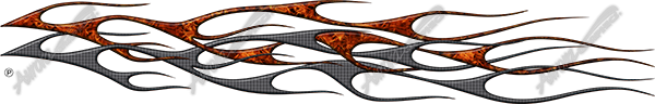Dueling Flames 1 is a high-energy design element that merges the raw intensity of fire with the industrial strength of metal. This striking image features two distinct flame styles intertwining—one composed of fierce, licking fire with deep reds, oranges, and bright yellow highlights, and the other crafted from various metal textures, such as brushed steel, carbon fiber, riveted panels, and wire mesh. Tight metal pattern, flames, scalloped, scallop, traditional flames, old school flames, Harley Davidson, bike, biker. High Resolution Design Graphics Image.