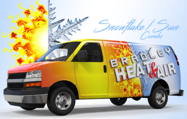 Snowflake Sun Combo Vehicle Wrap Design — Large Scale Artwork for Wide Format Printing | Categories: Commercial