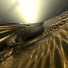 Spinning Mesh is a mesmerizing abstract design featuring a dynamic 3D spun gold wire mesh that appears to be in motion, twisting and stretching outward into a stunning visual effect. As the wire mesh expands, it gradually becomes more transparent, creating an illusion of depth and weightlessness. A brilliant beam of light pierces through the center, illuminating the golden strands and casting intricate highlights and shadows that enhance the sense of movement. The contrast between the glowing mesh and the deep, dark background makes this design both bold and sophisticated. steel, wires, girders, wire, 3D, wrap background, chrome, metal, industrial, alien, wheel, oval. Design Graphics High Resolution Image.