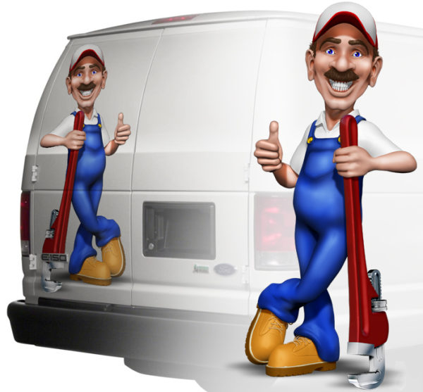 Plumberman Leaning on Wrench Vehicle Wrap Design — Large Scale Artwork for Wide Format Printing | Categories: PIK6 Everyday, Commercial, Industry