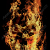 This intense and high-impact graphic, titled Flaming Skull Front, delivers a head-on view of a fire-engulfed skull with snarling jaws and hollow, menacing eyes. The flames erupt from the top and sides of the skull in chaotic streams, blending bright yellows and oranges into darker, ember-glowing reds.