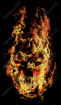 Flaming Skull Front Vehicle Wrap Design — Large Scale Artwork for Wide Format Printing | Categories: PIK6 Everyday, Flames, Skulls