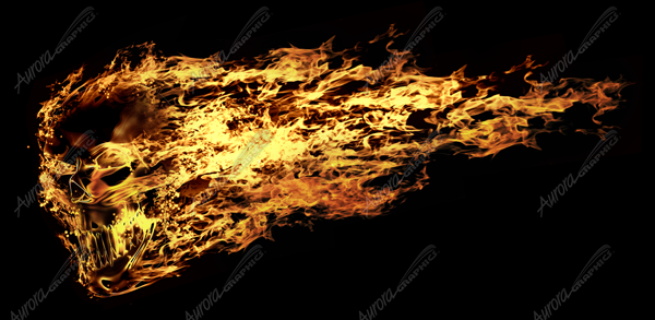 Flaming Skull Side Vehicle Wrap Design — Large Scale Artwork for Wide Format Printing | Categories: PIK6 Everyday, Flames, Skulls