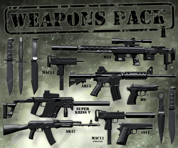 Weapons Pack - No background and transparent for design element use!