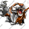Tiger Rip is an aggressive, high-impact design element that unleashes raw energy and motion. This fierce digital artwork features a roaring tiger bursting through a surface with extended claws, creating the illusion of a real tear in the material. The dramatic pose, dynamic perspective, and intense facial expression bring a sense of force and urgency, perfect for sports graphics, team branding, school mascots, and competitive vehicle wraps.