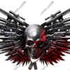 Gun Wings is a Skull with metal wings made from an array of guns and knives from the movie R.E.D. Retired and Extremely Dangerous