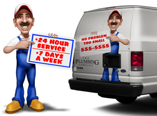 Plumberman Holding Sign Blank Vehicle Wrap Design — Large Scale Artwork for Wide Format Printing | Categories: PIK6 Everyday, Commercial, Industry