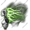 Cyborg is a captivating science and technology-themed design element that merges the elegance of the human form with the precision of advanced machinery. This striking piece features a chrome-plated humanoid figure with exposed internal mechanics beneath a high-gloss surface—beautifully rendered to showcase futuristic engineering with seamless grace. Flowing from the back of the figure are vivid, abstract energy patterns in brilliant neon green, creating a sense of motion, intelligence, and power. The glowing arcs and light trails appear to pulse with energy, making this image perfect for cutting-edge compositions and high-tech visual storytelling.