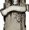 This dark and artistic design, titled Skull Bed Band, is crafted specifically to fit between the rear wheel well and taillight on a truck. At the top, a stylized skull with decorative swirls and tribal-like etchings stares forward with a chilling expression.
