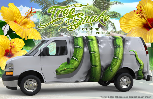 Tree Snake Crushing Vehicle Vehicle Wrap Design — Large Scale Artwork for Wide Format Printing | Categories: Commercial, Nature
