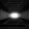 Tunnel Vision is a striking abstract image that draws the viewer into a deep, symmetrical corridor of light and shadow. The composition features a sleek, futuristic tunnel stretching toward a radiant white glow at the vanishing point, creating a sense of motion and focus. With its clean lines, mirrored reflections, and structured framework, Tunnel Vision evokes themes of perspective, depth, and direction. This visually dynamic piece makes excellent use of contrast, using gradients of black and gray to emphasize the central burst of illumination. High Resolution Design Graphics Image.