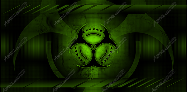 Biohazard is a bold and intense abstract design featuring a sleek, dark biohazard symbol with a modern, edgy twist. At the heart of the image, the clean and sharp biohazard emblem stands strong, surrounded by small, precise arrows that circle around the center, adding motion and energy to the design. Behind it, a much larger, transparent version of the symbol looms in the background, creating depth and a layered effect that enhances the overall impact. High Resolution Design Graphics Image.