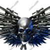 Gun Wings is a Skull with metal wings made from an array of guns and knives from the movie R.E.D. Retired and Extremely Dangerous