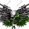Gun Wings is a Skull with metal wings made from an array of guns and knives from the movie R.E.D. Retired and Extremely Dangerous