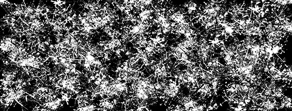 Paint Splatters features a dynamic and chaotic array of high-contrast black and white paint splatters. The abstract composition is densely packed with erratic drips