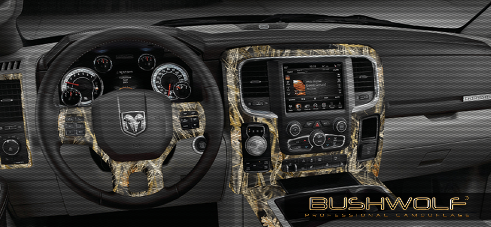 Bushwolf Interior Wrap Banner Aurora Graphics makes the largest and highest resolution camouflage, camo patterns on the planet under the Bushwolf obliteration trademark. In direct competition with and Superior to companies like Kryptek, Realtree, Mossyoak, real, tree, mossy, oak. We offer many different designs such as lifestyle patterns, tactical patterns, hunting patterns, field patterns. Great for hunting any type of game such as pheasant, deer, turkey, quail, buck, Whitetail, elk, Caribou, moose, Pronghorn sheep, antelope.