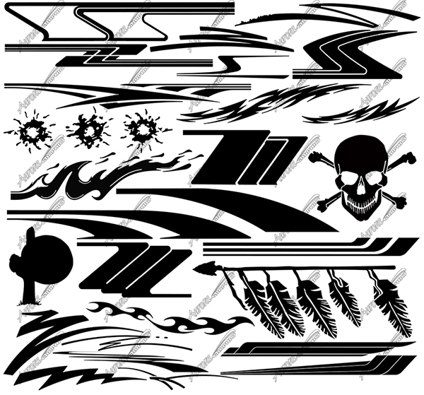 Millennium Vector Pack 4 Perfect Vector Cut Files Easily Customizable With Print Effects Vinyl Cut Graphics Cut Vinyl Graphics Abstract Racing Race Car Paint Mask Sport Sports Logo Sun Feathers Feather Skull And Bones Cross Bones Design Elements CutContour Graphics Cut Contour