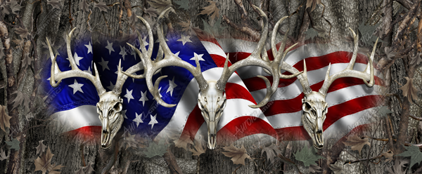 American Buck Compact Size Tailgate Graphic wrap Bushwolf Camo Camouflage Patriotic American Flag Deer Skulls cutcontour graphics