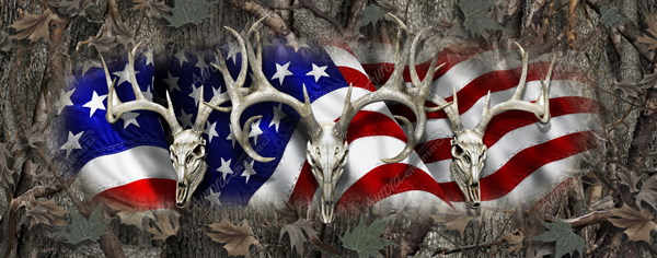 American Buck Full Size Tailgate Graphic wrap Bushwolf Camo Camouflage Patriotic American Flag Deer Skulls cutcontour graphics