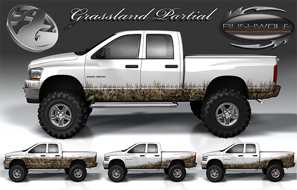 Grassland Camo Poster - FREE Aurora Graphics has the largest camouflage patterns available on the market that are non repeating, and large enough to do any job. Our advertising posters showcase the quality and fit on various vehicles from a Dodge Ram to a Ford F-150 and even Chevy Silverado trucks. This Aurora Graphics downloadable camouflage truck poster allows you to print your own posters in house and apply to your shop walls and windows, or print them for clients.