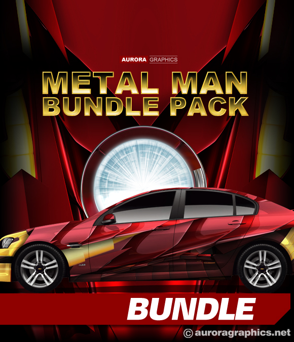 Metalman Pack includes everything you need for a futuristic armored HD wrap. You get the huge side file (222" x 83"), the hood file with CutContour (56" x 122") and the metal heart with CutContour (70" x 70")!
