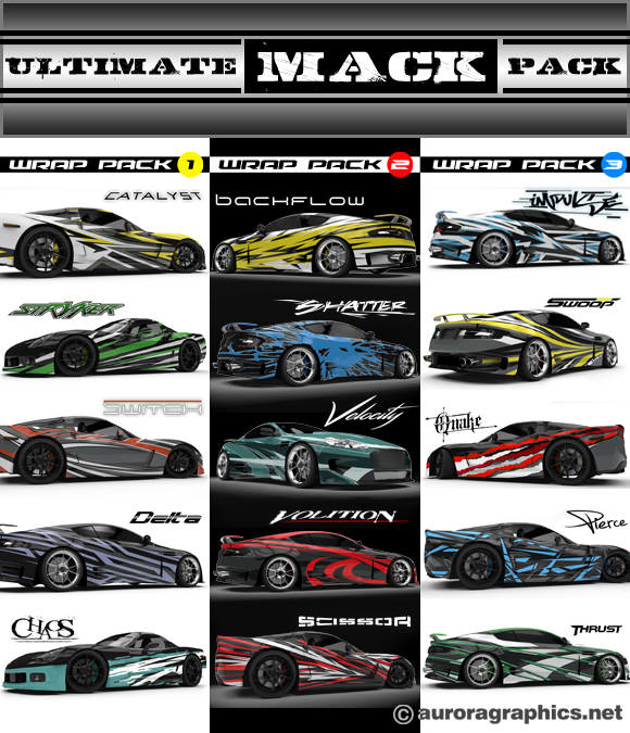 Ultimate Mack Pack includes 15 killer vector based designs geared for clean wrap designs!