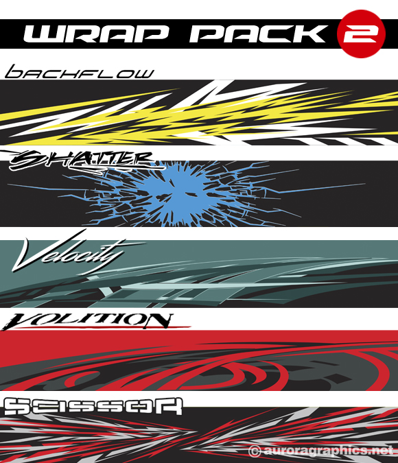 The Wrap Pack 2 includes 5 killer vector based designs geared for race enthusiasts!