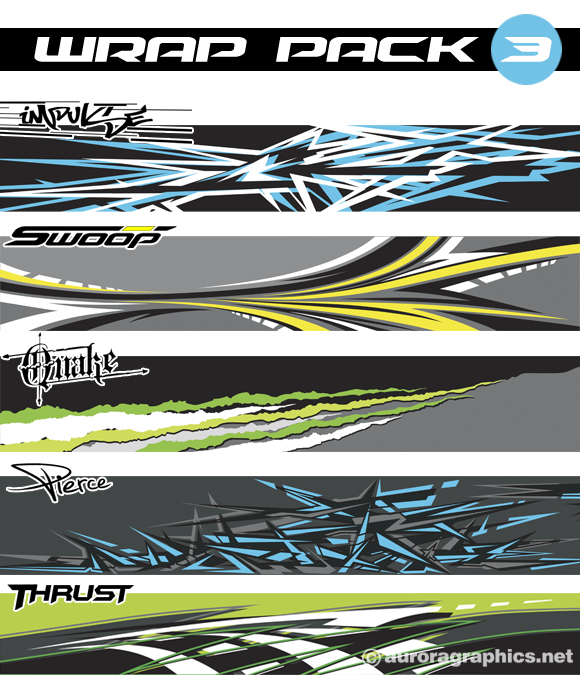 The Wrap Pack 3 includes 5 killer vector based designs geared for race enthusiasts!