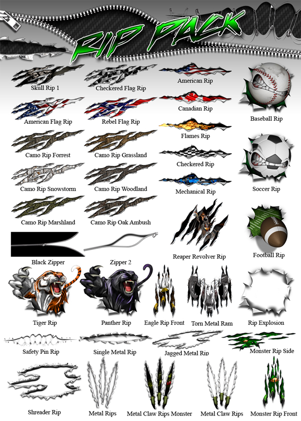 Rip Pack including Many of Aurora Graphics Rips and Tears. Camo, Flags and much more. a dynamic collection featuring all of our most popular rips and tears in one powerful package. Designed for maximum versatility and creative impact, the Rip Pack includes a wide variety of file types to suit your needs. Whether you’re working with print and cut graphics, need transparent .tiff rips for seamless integration in Photoshop, or prefer rips with no background at all, the Rip Pack delivers unmatched flexibility. Also included in the Rip Pack are the highly demanded zipper rips, which allow for full customization both inside and out—perfect for adding your own creative twist.