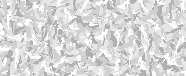 Trucker Camo Snow is a standard traditional Camouflage Camo pattern with Trucker Chicks Stripper Naked Women Woman Silhouette Bushwolf