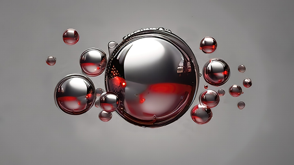 Bubbly depicts an ethereal and mesmerizing scene of mercury bubbles floating in a vast, open space.