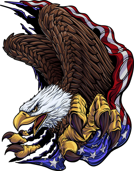 American Flag Eagle design is a bold, patriotic image that captures strength, freedom, and power, making it perfect for large vehicle wraps. At the heart of the composition is a fierce American eagle, its piercing gaze full of determination and pride. American Bald Eagle Flapping Waving Patriotic CutContour Graphics Cut Contour Image