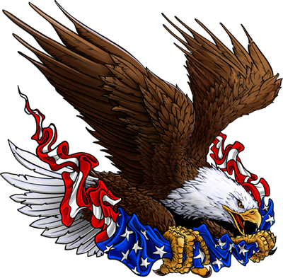 Eagle and Flag is a bold, patriotic image that captures strength, freedom, and power, provided. At the heart of the composition is a fierce American eagle, its piercing gaze full of determination and pride. The eagle's talons are outstretched, appearing as though it is ripping through the American flag itself, which tears dynamically across the image, creating a striking sense of movement and drama. American Flag, American Bald Eagle. High Resolution Image.