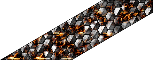 Hexa Fire is a bold and dynamic abstract design that blends multiple powerful elements into one striking composition, making it perfect for vehicle wraps and print applications. This high-resolution graphic features detailed hexagons and honeycombs to create a unique texture that shifts with depth and detail. Above the hexagonal structure, fiery cracks of molten lava blaze through, adding an intense and aggressive energy to the design. fire and ice, molten lava cracks, red fire, blue ice, vehicle wrap, partial wrap. CutContour Graphics Cut Contour Design Cut File Print/Cut Print Cut.