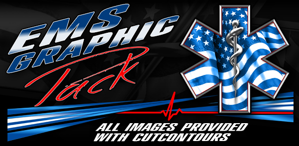 EMS Graphic Pack Including EMS Badge with American Flag, and graphics at full scale