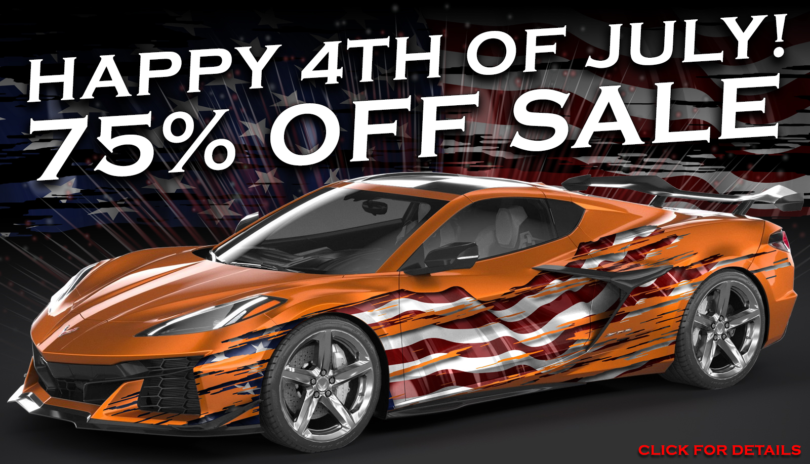 Ripped american flag on corvette for 4th of July Sale