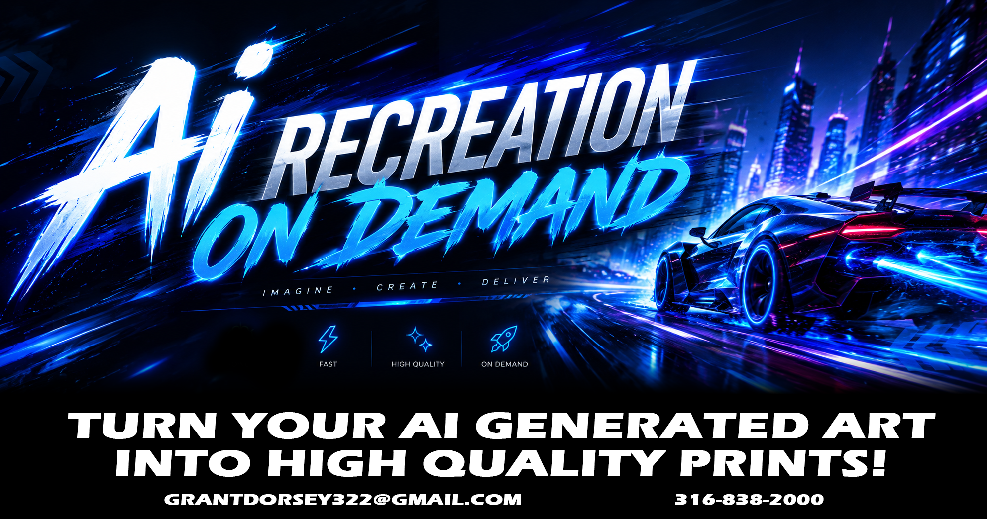 Turn your AI creations and designs into vehicle wrap size large scale artwork.